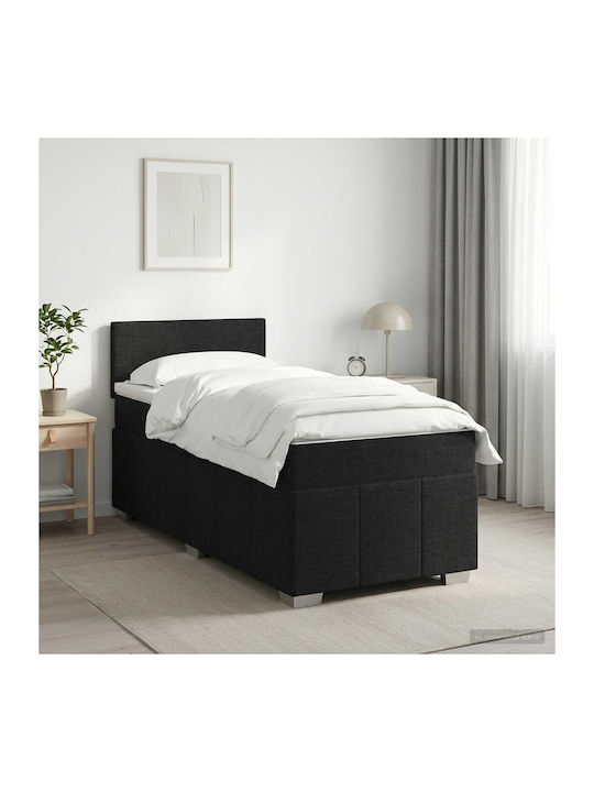 Einzelbett Gepolstert mit Stoff Schwarz mit Lat...