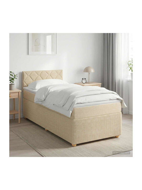 Single Upholstered Bed with Fabric Cream with S...