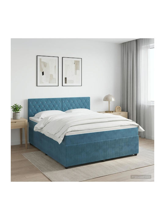 Doppelbett Mit Samt Dunkelblau Mit Lattenrost &...