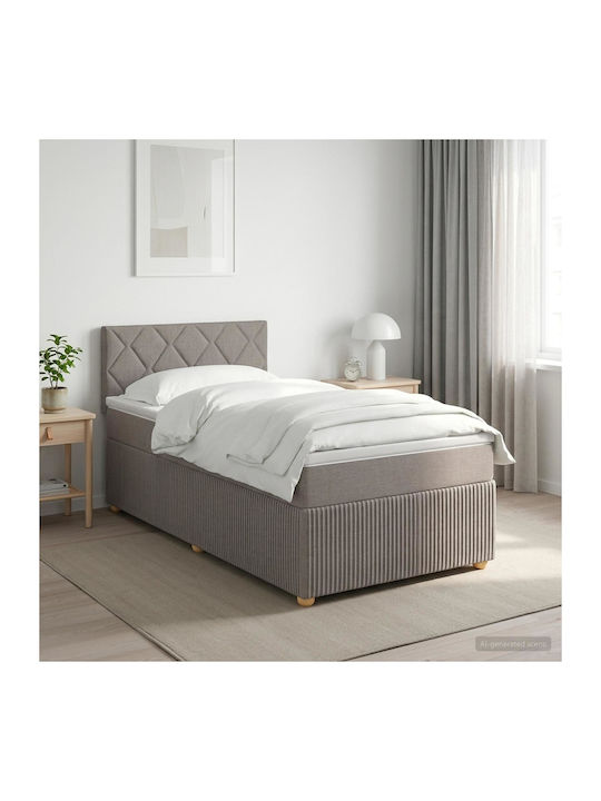 Single Upholstered Bed with Fabric Taupe with S...