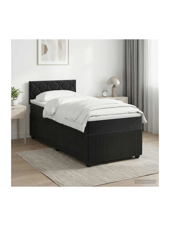 Single Upholstered Bed with Velvet Black with S...