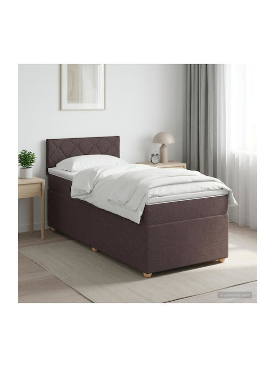 Single Upholstered Bed with Fabric Dark Brown w...