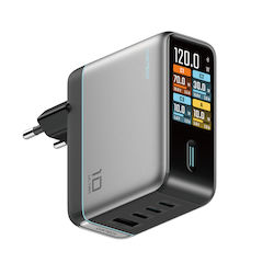 Cuktech Зарядно Устройство с USB-A Порт и 3 USB-C Порта и USB-C Кабел 120W Сребърен (AD1204U)