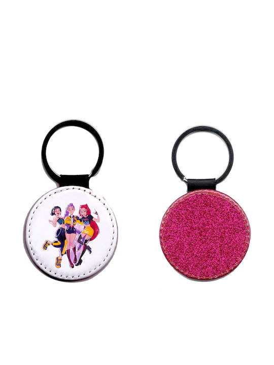 Leather Round Keychain Kpop Demon Hunters Glitter Fuchsia