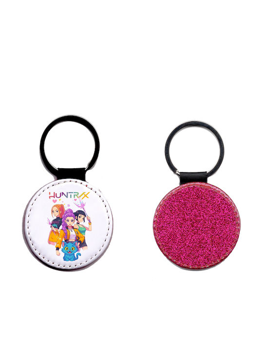 Leather Round Keychain Kpop Demon Hunters Glitter Fuchsia