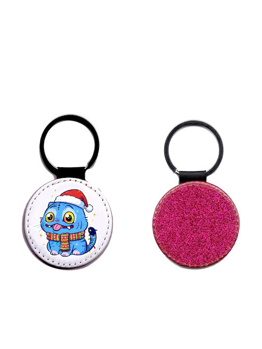 Leather Round Keychain Kpop Demon Hunters Glitter Fuchsia