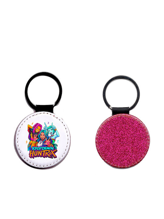 Leather Round Keychain Kpop Demon Hunters Glitter Fuchsia