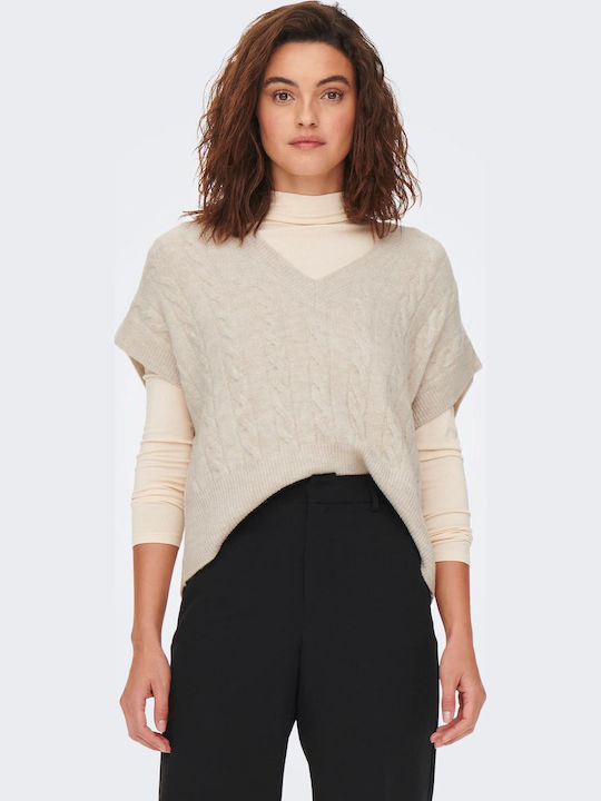 Only Women's Sleeveless Sweater with V-Neck Ecru