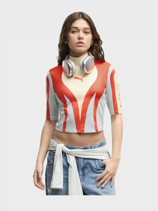 Archive Damen Crop Top Kurzärmelig Weiß