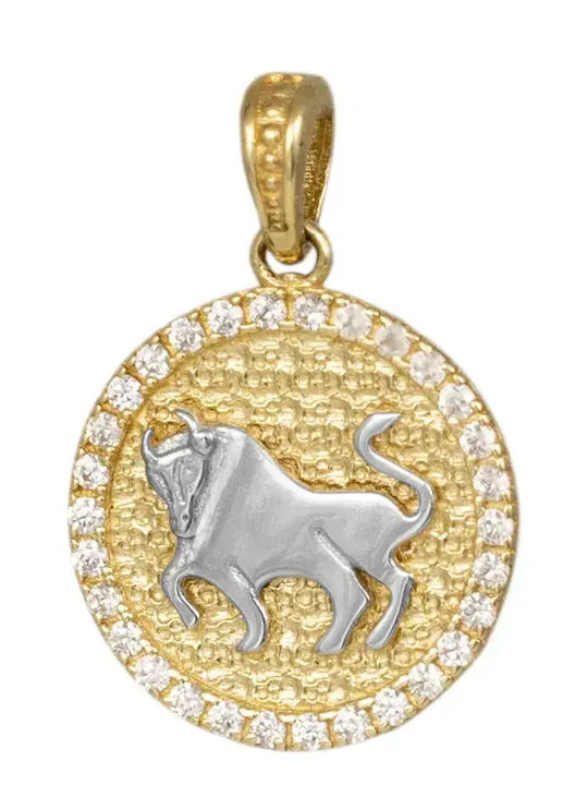 Charm Semn zodiacal Taurus din aur alb 9K cu zircon