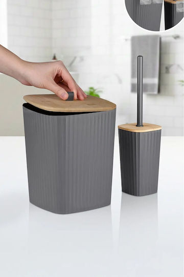 SteweHome Plastic Bathroom Brush and Bin Set Black