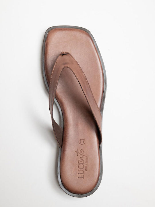 Leather Women's Flat Sandals Brown