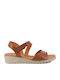 Leather Women's Flat Sandals Flatforms Tabac Brown