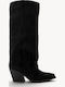 Black Cowboy Suede Boots Embroidered Seams