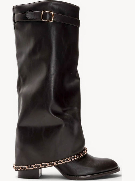 Brown Boots Decorative Chain Strap