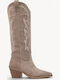 Beige Women's Cowboy Boots Side Zipper