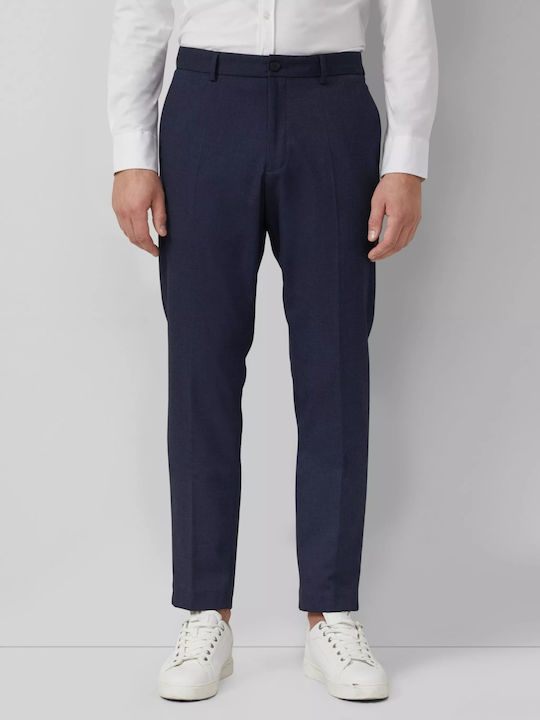 Pantaloni Bărbați De Costum Elastici Slim Fit Albastru Marin Închis