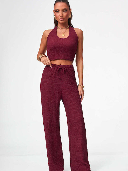 Decoro Set Burgundy Pentru Femei Cu Pantaloni