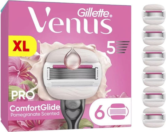 Venus Pro Comfortglide Granatapfel Duft Ersatzköpfe mit 5 Klingen & Gleitstreifen für empfindliche Haut 6 Stück