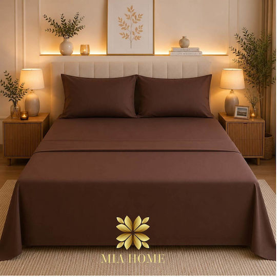 Mia Home Σετ Σεντόνι με 2 Μαξιλαροθήκες Υπέρδιπλο 240x270εκ. Καφέ (3τμχ)