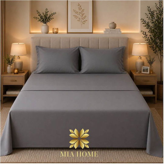 Mia Home Bed Sheet Set With 2 Pillowcases 240x270cm Grey (3 Pieces)