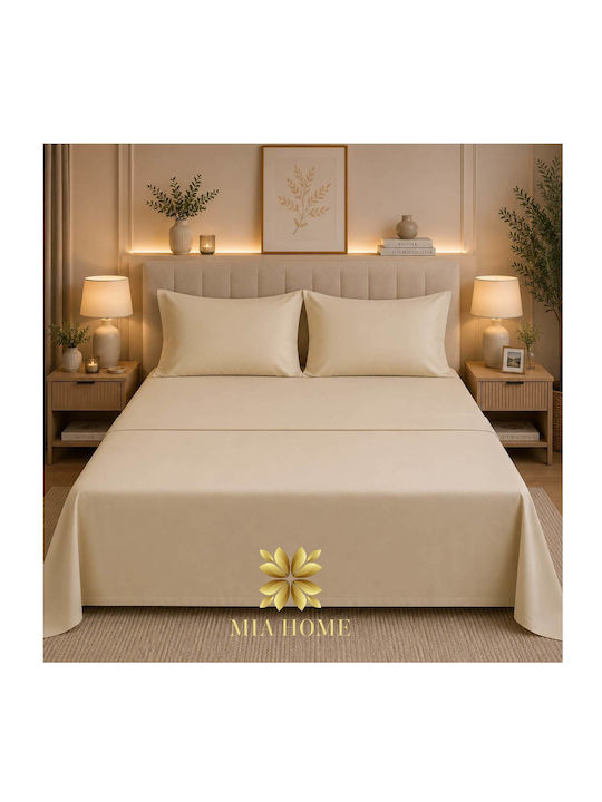 Mia Home Bed Sheet Set With 2 Pillowcases Super King 240x270cm Beige 3 Pieces