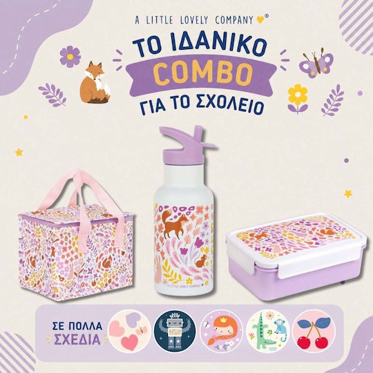 A Little Lovely Company Bento Stainless Steel Kids Water Bottle Thermos with Straw Silver 350ml