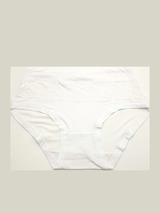 High Waist Women's Briefs with Lace White