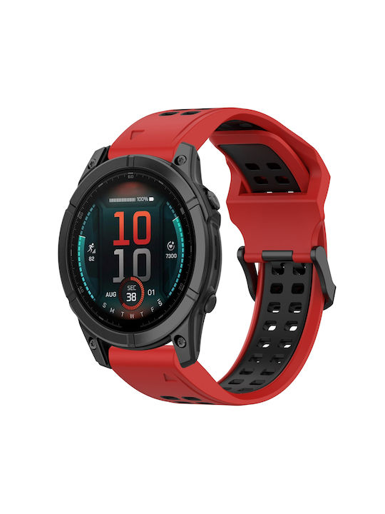 Garmin Fenix E 47mm Two-Tone Reversible Buckle 22mm Watch Strap Silicone Red+Black