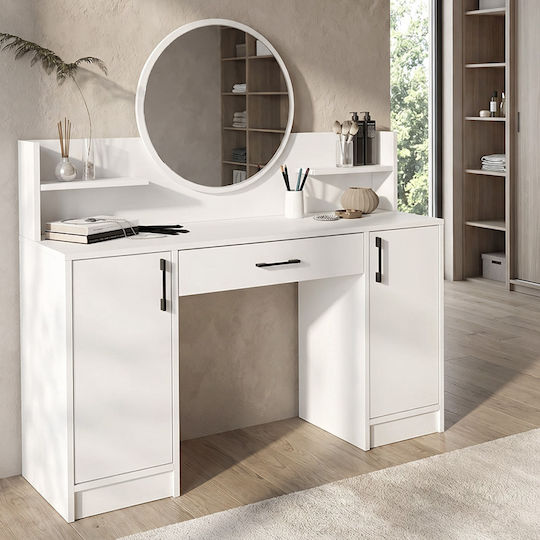 Floor-standing Bedroom Dressing Table Talos Wooden White with Mirror 135x40x144.2cm
