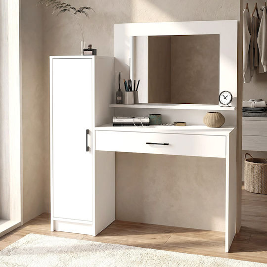 Floor-standing Bedroom Dressing Table Kaunos Wooden White with Mirror 123.8x40x148.2cm
