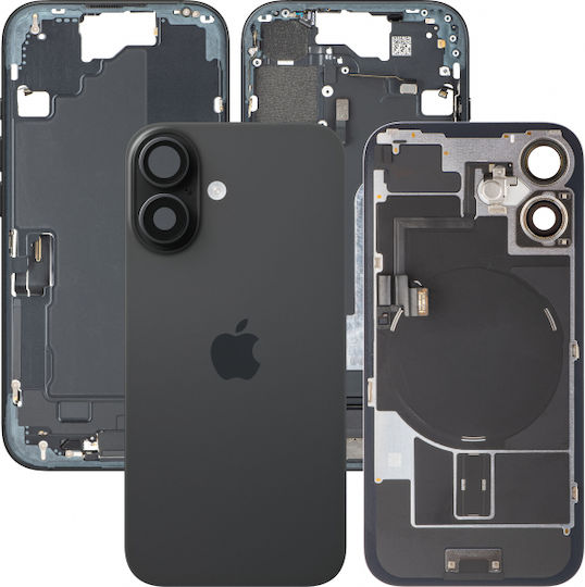 Battery Cover Back Glass Middle Frame Apple iPhone 16 Full Parts Black Drawn Grade A
