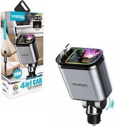 Treqa Автомобилно Зарядно Устройство с Портове 1xUSB-A 1xType-C и Кабел Lightning / Type-C