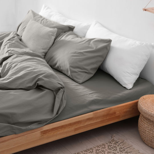 Darymex Σεντόνι King Size Φανελένιο με Λάστιχο 200x220εκ. Γκρι Χρώμα