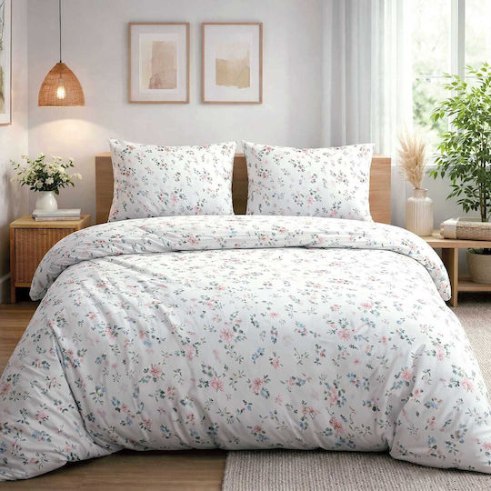 Darymex Set Huse Pentru Pilote Cu Flori Subțiri Pastelate 100% Bumbac 140x200cm Simplu Cu Față De Pernă Albă