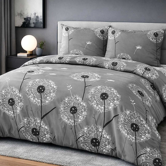Darymex Dandelions Cotton Duvet Cover Set 220x200cm King Size with 2 Pillowcases Dark Grey