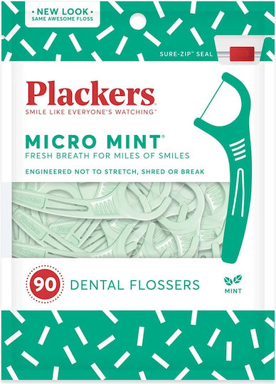 Plackers Οδοντικό Νήμα με Γεύση Μέντα και Λαβή 90τμχ