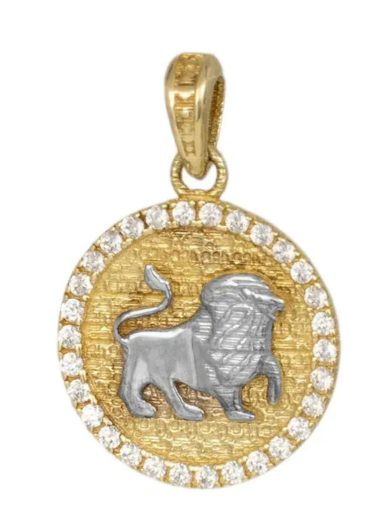 Hängendes Charms Tierkreiszeichen Leo aus Weißgold 9K mit Zirkon