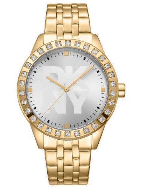 DKNY Parsons Glitz Γυναικείο Ρολόι 38mm Μπαταρίας με Χρυσό Μεταλλικό Μπρασελέ