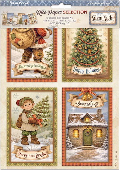 Set 6 Reispapier Decoupage Stamperia 21x29cm A4 Silent Night