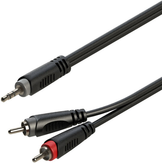 RCA Кабел за звук 3.5 мм мъжки - 2x RCA мъжки Черен 3 м