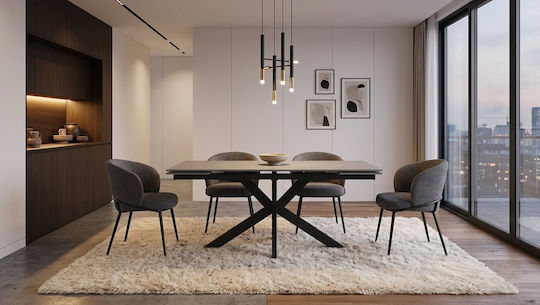 Duncan Extendable Table with Stone Surface Grey 160(+60)x90x75cm