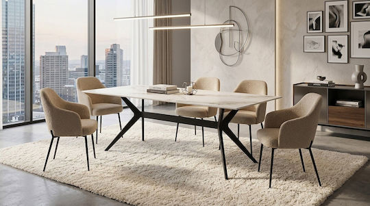 Powell Kitchen Table with Stone Surface White 80x80x75cm