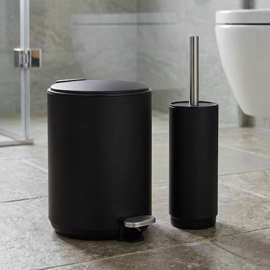Sidirela Elegant E-4685 Metallic Bathroom Brush and Bin Set Soft Close 5lt Black