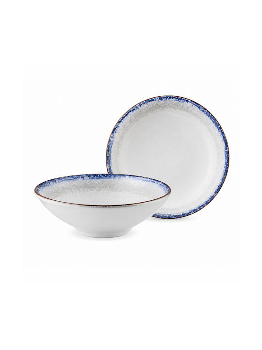 Kutahya Porselen Vintale Serving Bowl Cereal Round Porcelain Blue with Diameter 16cm 6 Pieces