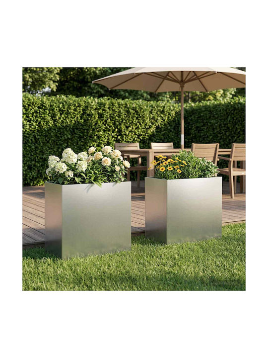 vidaXL Set 2 Metallische Pflanzgefäße Silber 50x50cm