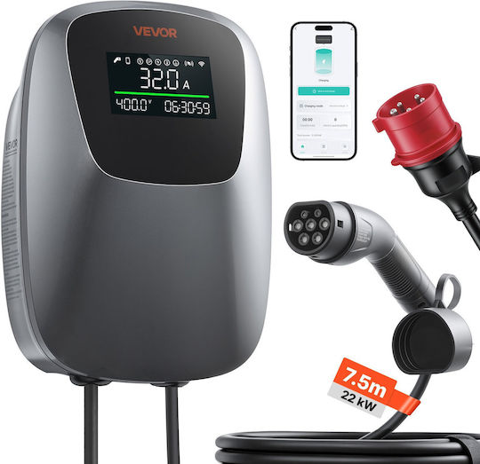 Vevor Επιτοίχιος Τριφασικός Φορτιστής 22kW με Ενσωματωμένο Καλώδιο 7.5m Type 2 (OZSXJLD22KWCEL4DA001V8)