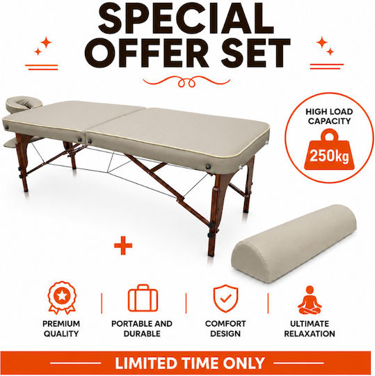 iCosmetics Portable Beige Physiotherapy Bed 185x70cm & Semi-cylindrical Pillow