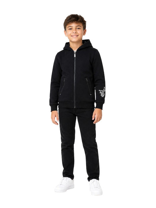 Bluze și Hanorace Pentru Copii Cardigan Cu Glugă Și Buzunare Negru