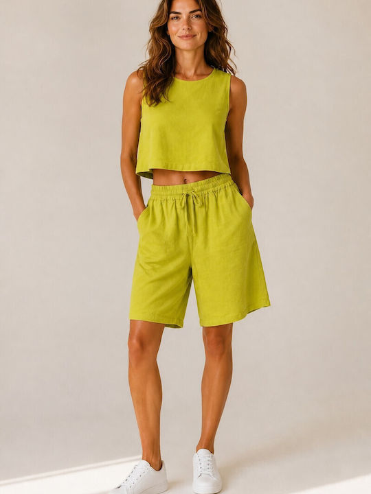 Liva Fashion Damen Bermudas Leinen Grüne
